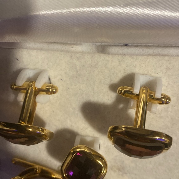 Men's Fratello amethyst Cufflinks, Tie Bar, Tie Pin Combo Set - Picture 3 of 4